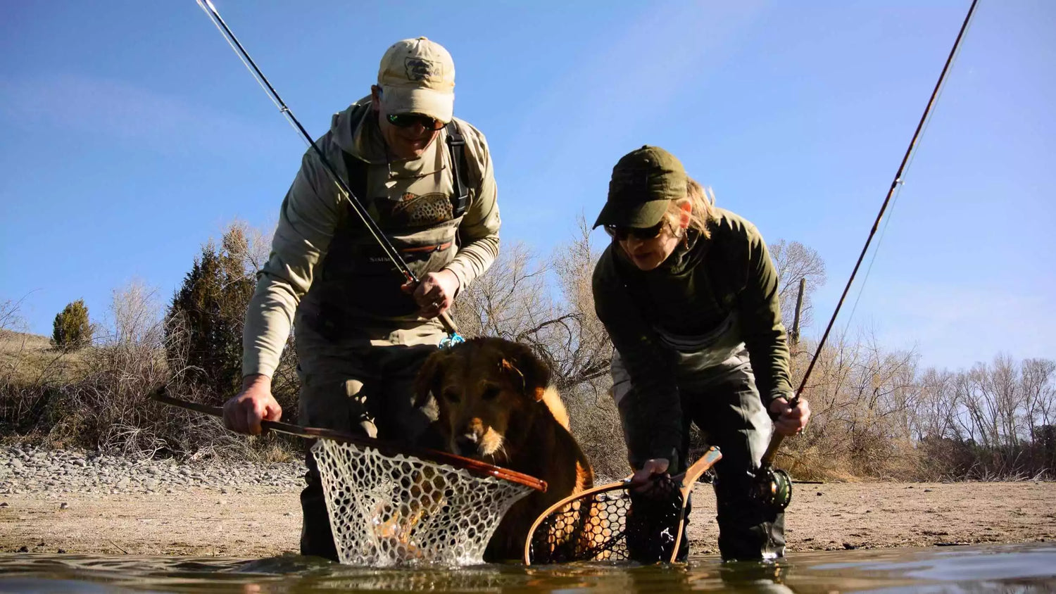 Fly Fishing Man and Women Wearing Long Sleeves