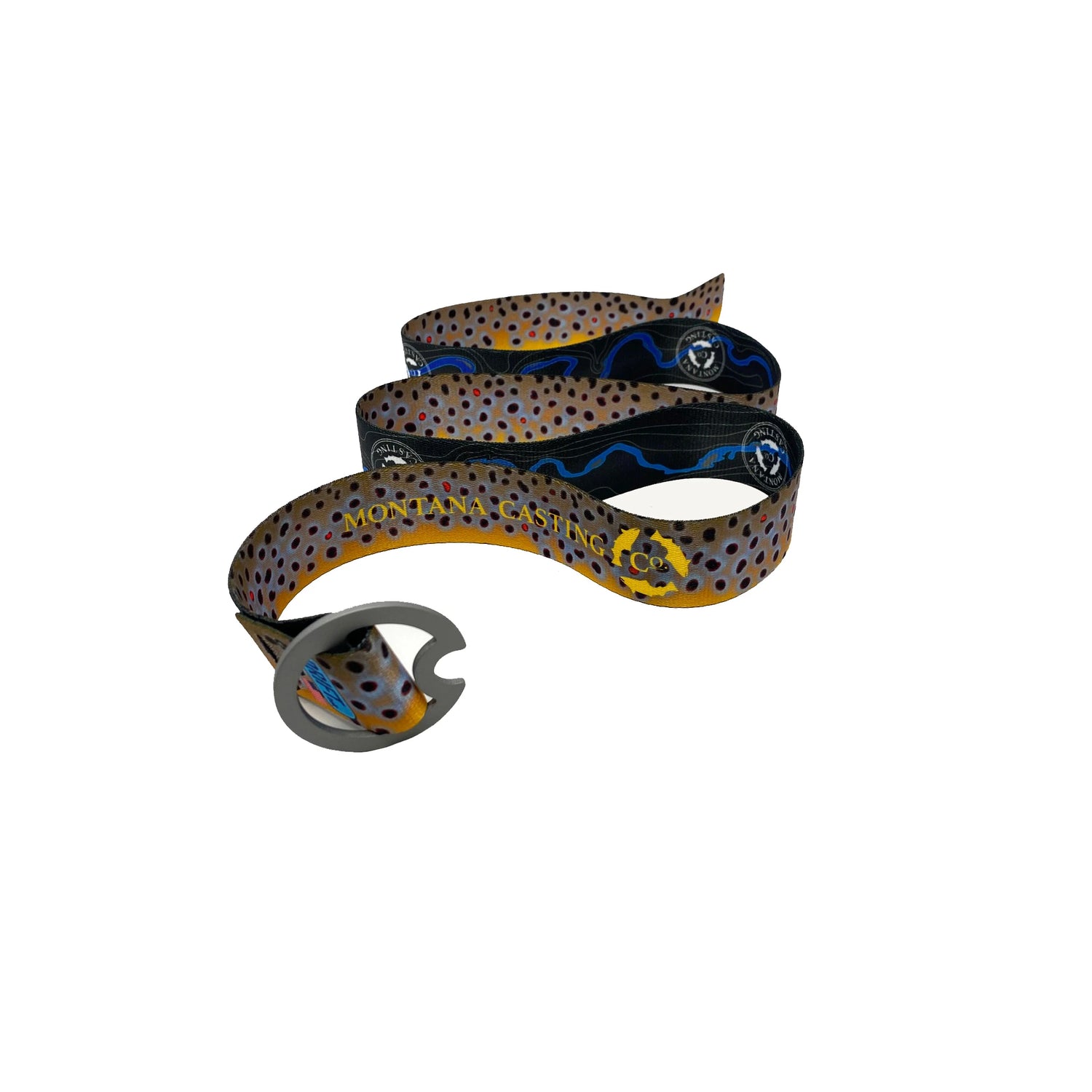 Brown Trout Reversible Belt Showing MCCo. Name and Logo