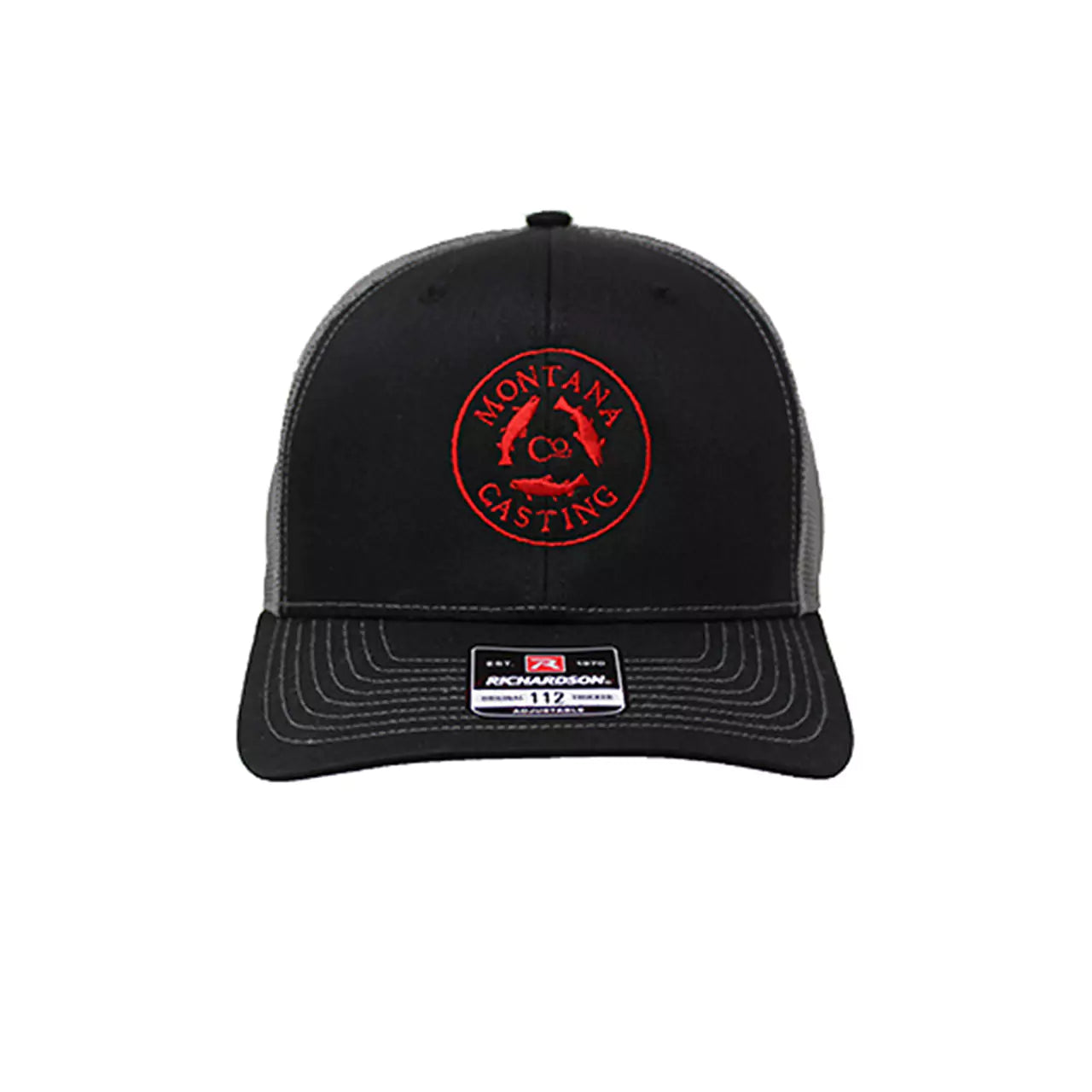 Logo Trucker Hat/Color~Red on Black with Grey Mesh