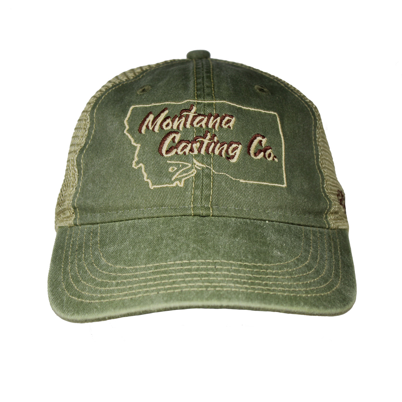 Green Mesh Back Fly Fishing Hat with Montana State Outline Logo