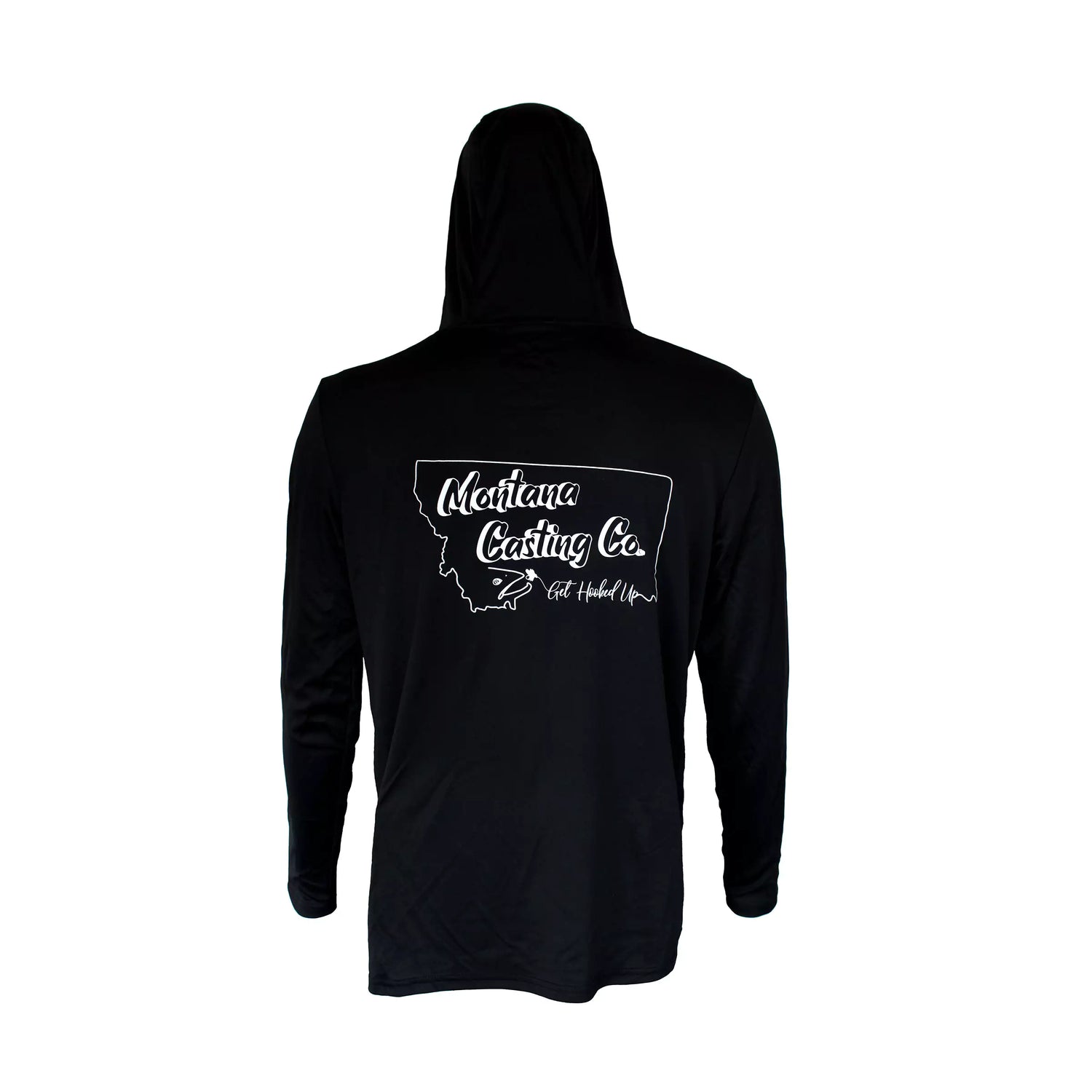 Back of Black Montana Casting Co. Fly Fishing Hoodie by Sea Threads