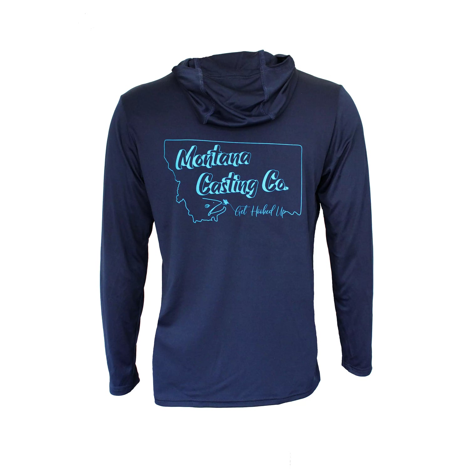 Back of Navy Blue Montana and Logo Hoodie by Sea Threads