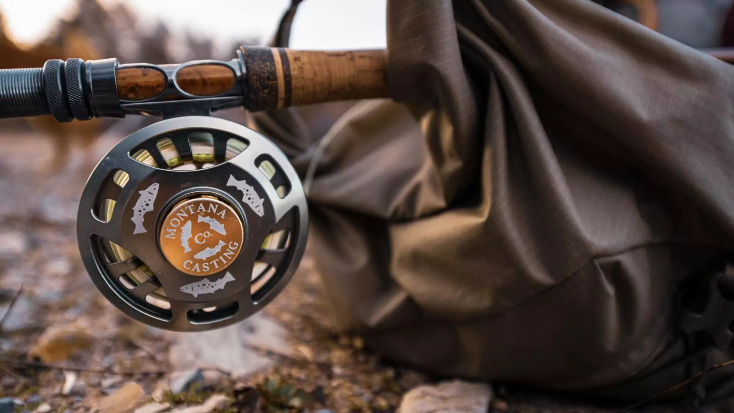 Envy 406 Fly Fishing Reel with Rod on a Backpack