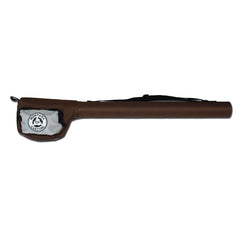 Zoomed out view of brown fly rod and reel case