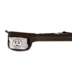 Close up of brown fly rod and reel case