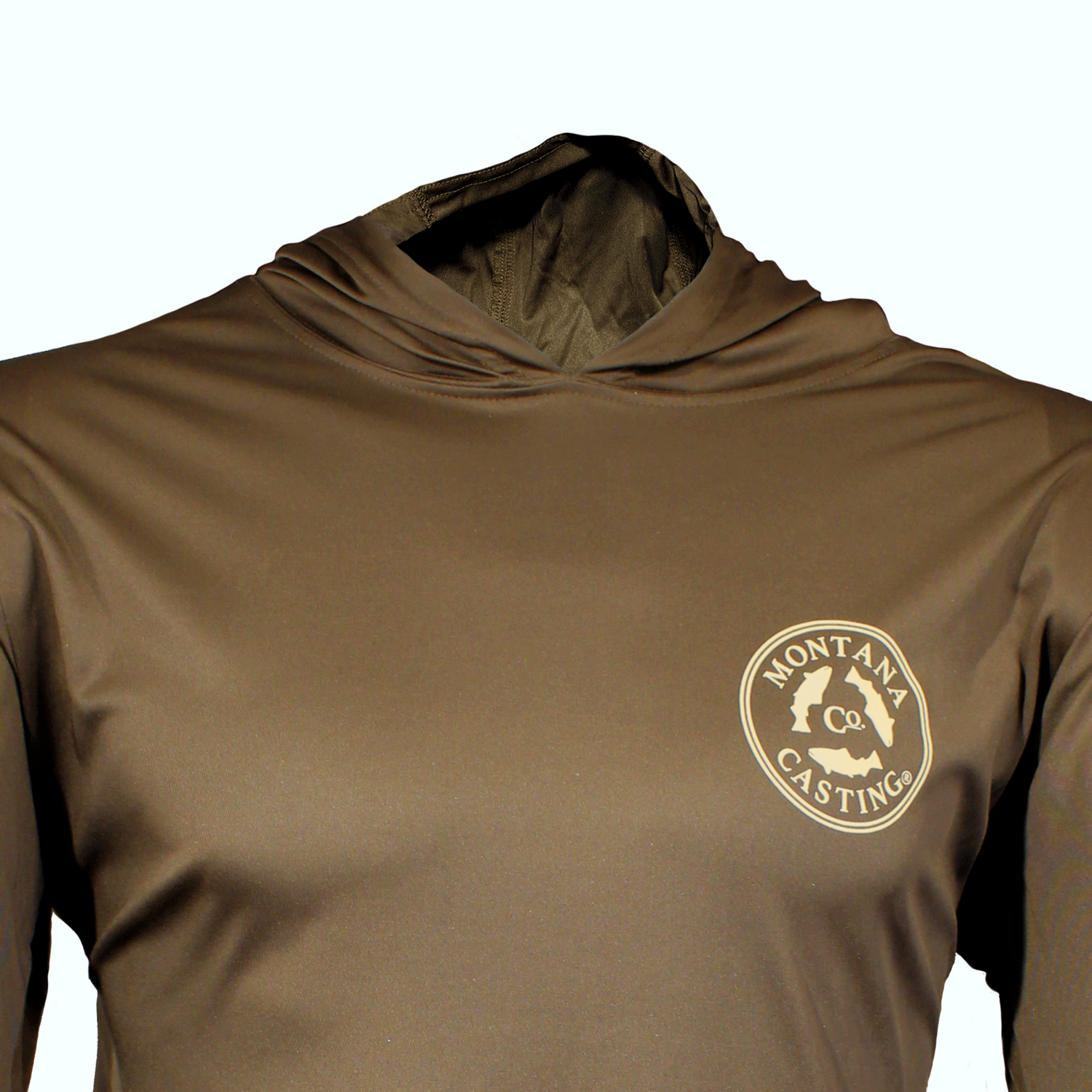 Grizzly Brown Fly Fishing Hoodie Close Up