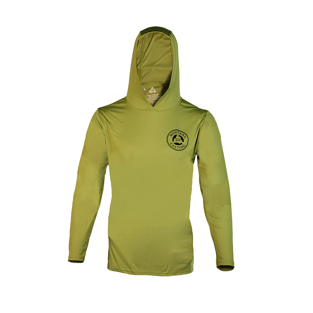 Green Fly Fishing Hoody MCCo Logo Hood Up