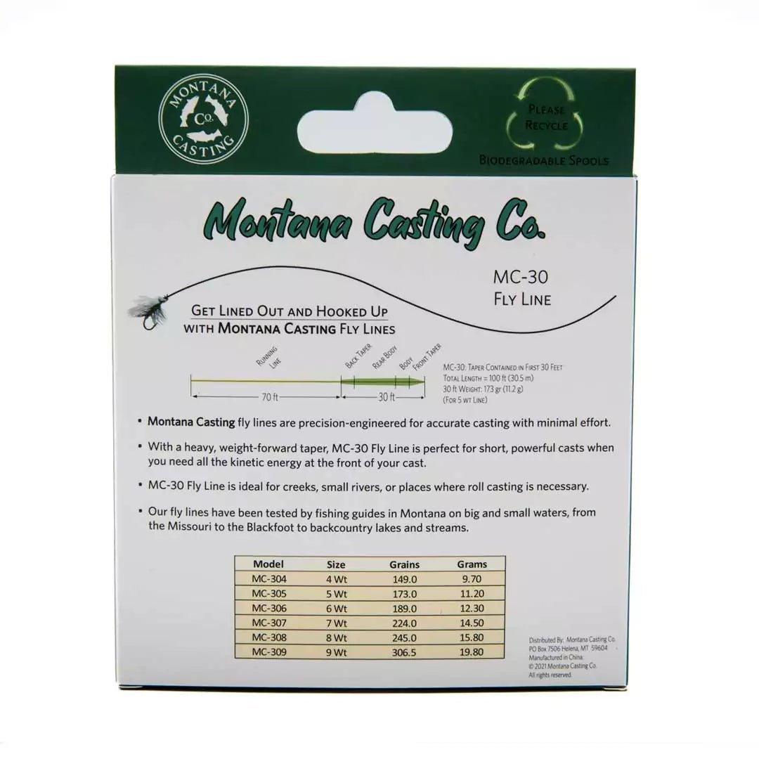 Montana Casting Co. MC-3010 Fly Line Back of Box