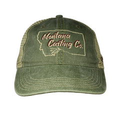 Green Mesh Back Fly Fishing Hat with Montana State Outline Logo