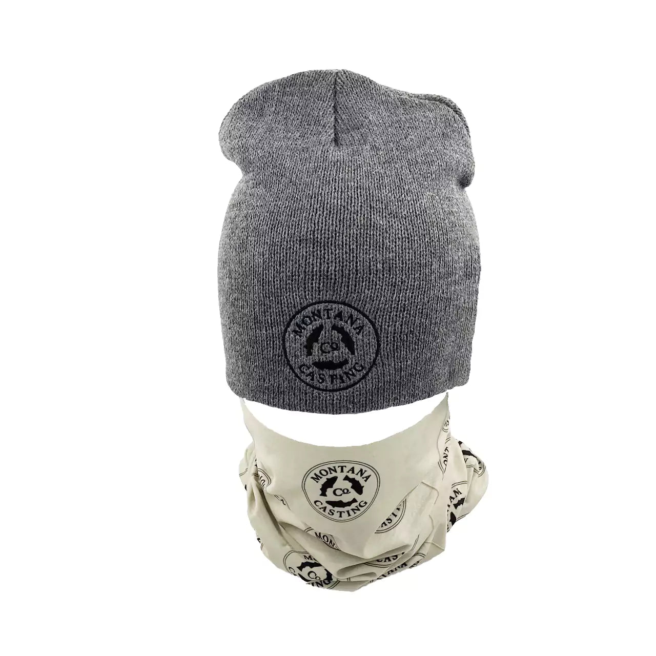 Montana Casting Co. Neck Gaiter Shown with Grey Beanie