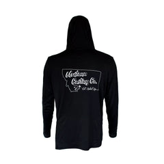 Back of Black Montana Casting Co. Fly Fishing Hoodie by Sea Threads