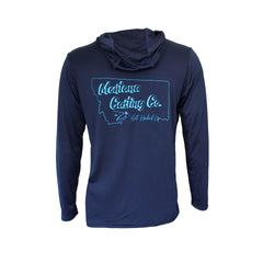 Back of Navy Blue Montana and Logo Hoodie by Sea Threads