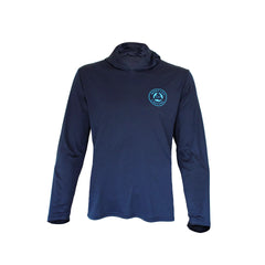 Front of Navy Blue Sea Threads Fly Fishing Hoodie