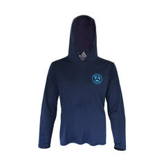 Front of Blue Montana Casting Co. Fly Fishing Hoodie by Sea Threads