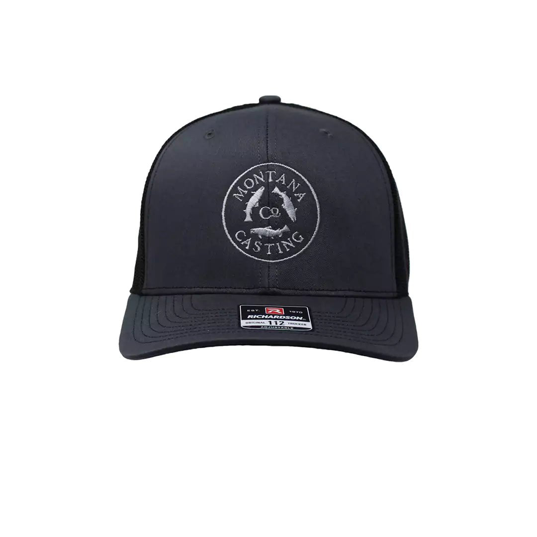 Logo Trucker Hat/Color~Silver on Grey with Black Mesh