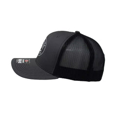 Logo Trucker Hat/Color~Silver on Grey with Black Mesh