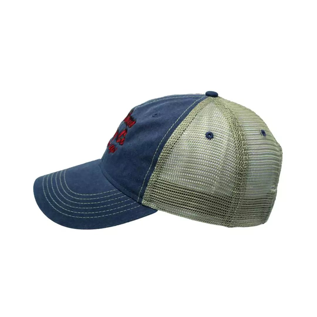 Montana Casting Co. Mesh-Back Hat/Color~Stonewashed Blue with Red