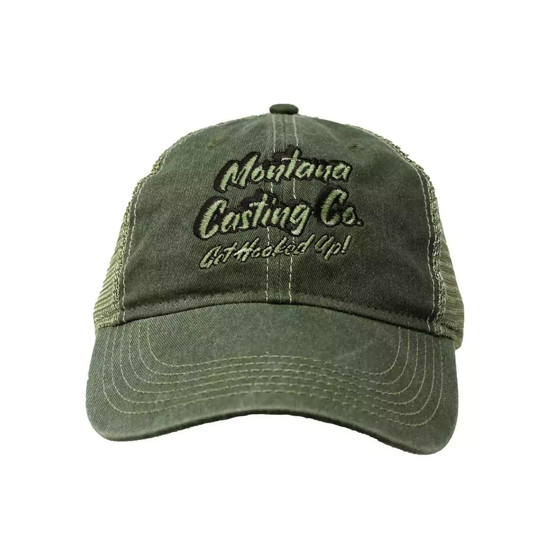 Fly Fishing Mesh-Back Hat Front View/Color~Stonewashed Green with Green